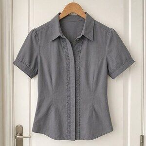 Gray Lace Trim Top